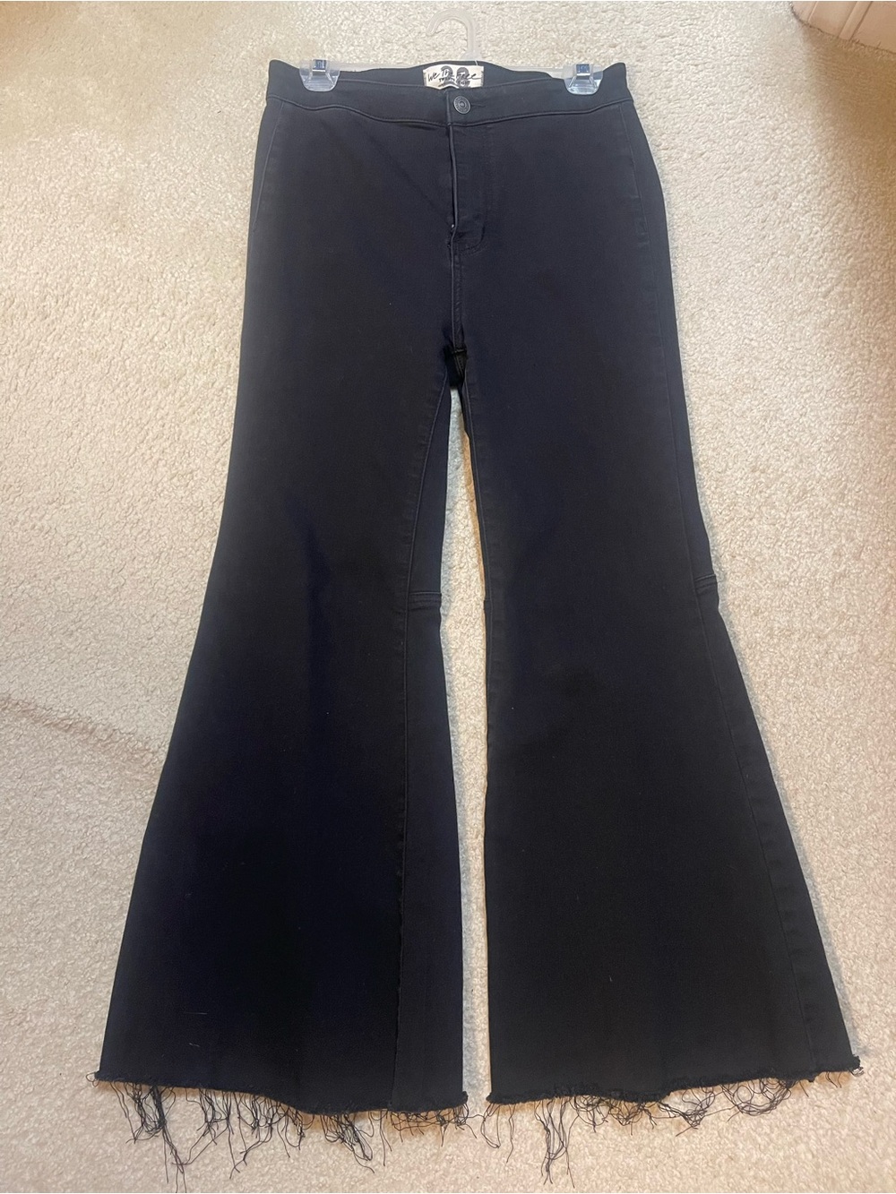 Free People Black High-Rise Flare Jeans with Frayed Hem